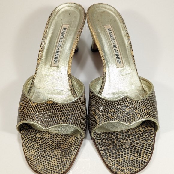 Manolo Blahnik Lizard Roccia Pattern Natural Leather Sandles - Picture 9 of 9